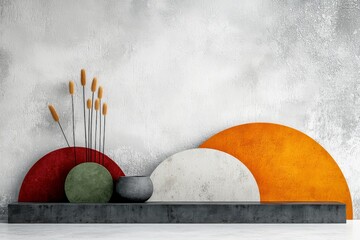 Poster - Contemporary abstract interior design with geometric shapes and vase on minimalistic display
