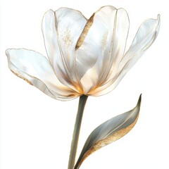 Wall Mural - Elegant White Tulip with Delicate Gold Accents on a Soft Pastel Background for Artistic Floral Composition