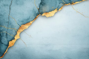 Poster - Textured Blue Background with Cracked Gold Line Accents and Subtle Grunge for Artistic and Elegant Designs