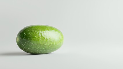 Minimalist image of a fresh green watermelon isolated on a light background, showcasing vibrant color and texture.