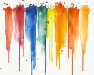 Poster - Vibrant Watercolor Drips in Rainbow Colors with Colorful Splashes and Textures for Artistic Background or Design Use