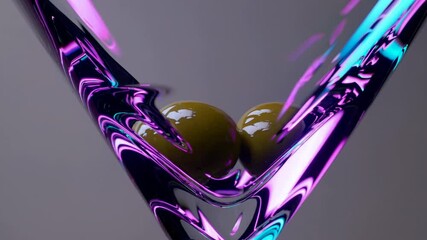 Poster -  a martini glass with olives, reflecting vibrant neon lighting in a stylish and cinematic atmosphere