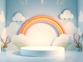 background podium baby cute product 3d cloud kid children display banner room toy design blue. podiu