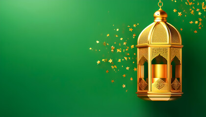 Wall Mural - Vintage metal arab lantern with colorful glass decor with long shadow. Blue turquoise table background. Holy month Ramadan greeting card, invitation. Islam web banner. Eid ul Fitr