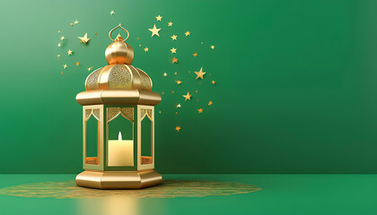 Wall Mural - Vintage metal arab lantern with colorful glass decor with long shadow. Blue turquoise table background. Holy month Ramadan greeting card, invitation. Islam web banner. Eid ul Fitr