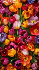 Aufkleber - A breathtaking assortment of tulips in various colors fills the frame, capturing the essence of spring blooms. This lively display evokes joy and freshness, perfect for floral enthusiasts