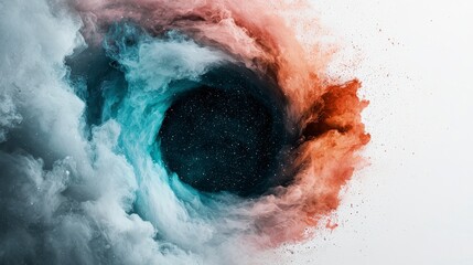 Poster - Abstract swirling clouds of blue and orange with cosmic elements resembling a vortex or black hole in space