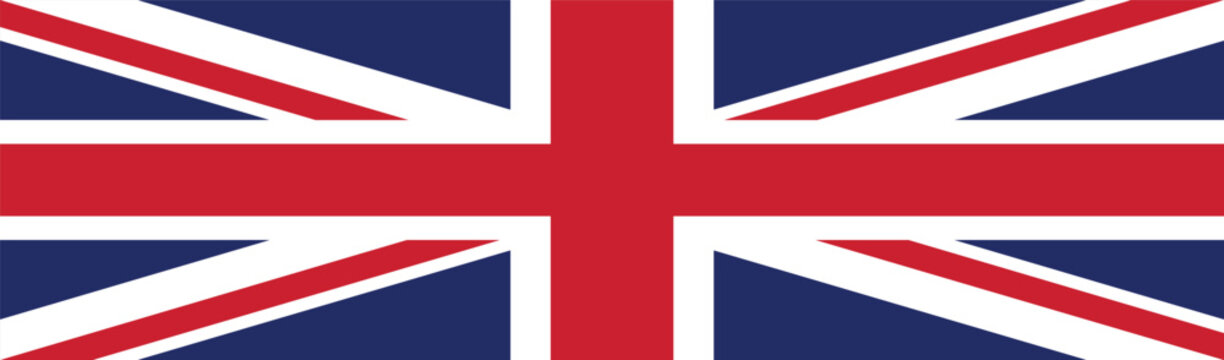 Flag of the United Kingdom of Great Britain and Northern Ireland. Flag icon. Standard color. A long banner. Computer illustration. Digital illustration. Vector illustration.