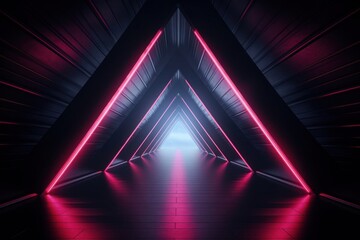 Wall Mural - Neon triangular geometric light.