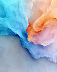 Poster - Abstract soft texture artwork in pastel blue, orange, and pink hues flowing together in a dreamy composition