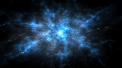 Poster - Ethereal Blue Explosion Nebula in Dark Cosmic Space Digital Artwork Celestial Fantasy Abstract Design