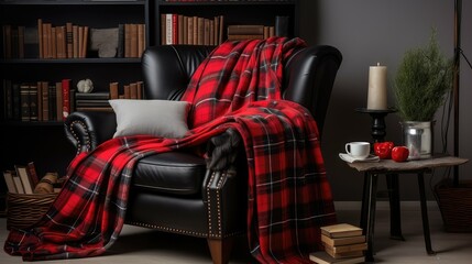 Wall Mural - cozy black and red white plaid