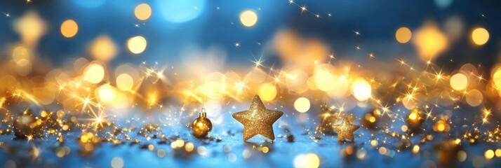 Wall Mural - Celebratory scenery featuring a dazzling array of golden stars to mark the holiday season.