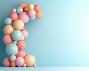 Poster - Colorful Abstract Arrangement of Geometric Circles in Pastel Shades on a Soft Blue Background for Creative Design