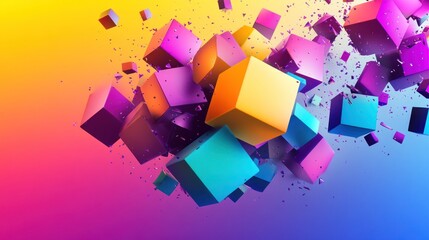 Wall Mural - Vibrant colorful cubes exploding on gradient background.