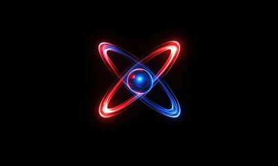 Poster - Atomic structure illustration with glowing red and blue rings around central nucleus