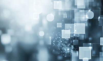 Poster - abstract blue background with glowing squares and circles, digital design elements