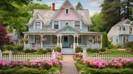 Canvas Print - garden new england houses