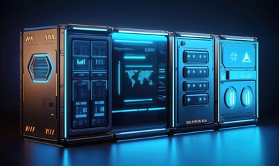 Fototapete - Futuristic Data Center with Interactive Displays and High-Tech Interfaces