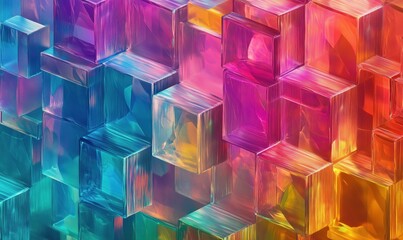 Poster - Colorful abstract 3D cubes with vibrant gradients and reflections
