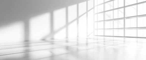 Aufkleber - Sunlit modern room, bright floor, window shadows, background wall, product display