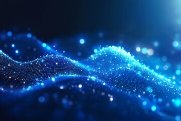 Blue digital wave, glowing particles, dark background, tech concept