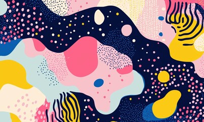 Poster - Abstract colorful pattern with organic shapes and textures in pink, blue, yellow, and navy