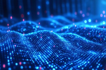 Poster - Blue digital wave data flow, abstract background, tech concept