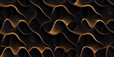 Poster - Abstract wavy patterns with golden highlights on dark background, showcasing fluid design and texture
