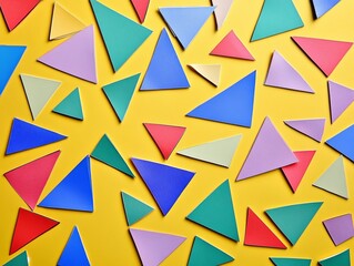 Aufkleber - Colorful paper triangles scattered on yellow background (2)