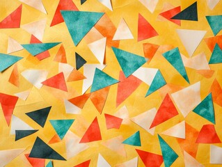 Aufkleber - Colorful triangles scattered on yellow; abstract design, craft texture