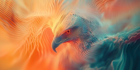 Poster - Eagle in Abstract Waves of Colorful Textures and Patterns, Vibrant Orange and Blue