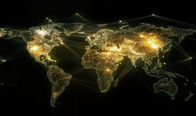 Poster - Illuminated World Map with Network Connections and Data Points
