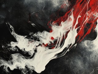 Wall Mural - Red, white ink swirls in dark water, abstract background, design