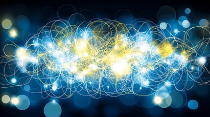 Poster - Ethereal Symphony of Lights Abstract Conceptual Design Artistic Expression in Cyan and Gold