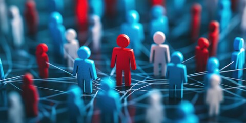 Poster - Social network representation with red and blue figures symbolizing connections and relationships
