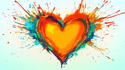 Wall Mural - colorful heart exploding with vibrant paint splatters on white