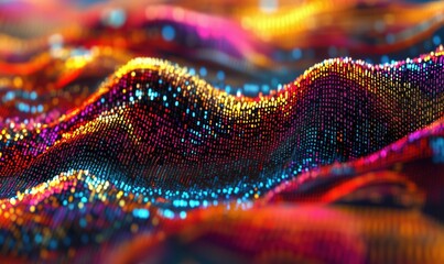 Poster - Colorful abstract wave patterns with glowing dots and vibrant gradients