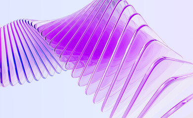 Poster - Abstract 3d background with glass spiral swirl effect of row square plates. Holographic gradient light curve wave line pattern. Futuristic architecture design, render tech banner. 3D illustration
