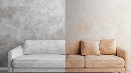 Aufkleber - Side by side comparison of dusty versus clean furniture surfaces in a living room setting. Generative AI