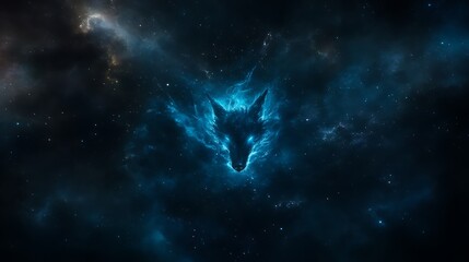 Wall Mural - ethereal wolf nebula shining through cosmic dust clouds revealing spectral canine constellation