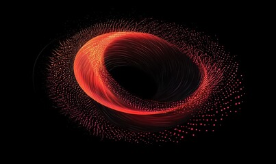 Poster - Abstract swirling vortex of red and orange light particles on black background