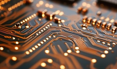 Poster - Close-up of intricate circuit board design showcasing copper traces and electronic components