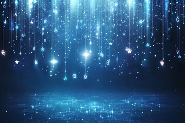 Poster - Digital stars falling, dark blue background, celebration, website banner