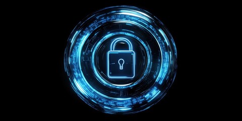 Fototapete - Digital Lock Icon with Futuristic Circular Design Representing Cybersecurity and Data Protection