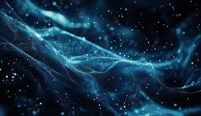 Poster - Abstract blue particles flowing, dark background, digital art, website banner