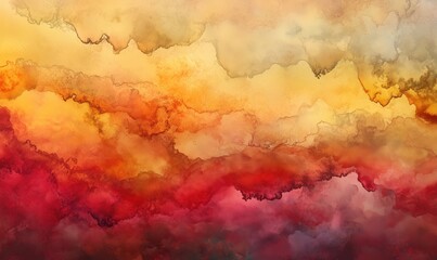 Poster - Abstract watercolor painting with warm hues of orange, yellow, red, and soft gradients