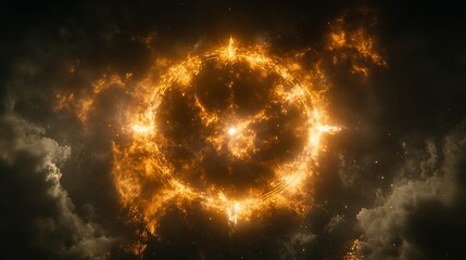 Poster - fiery cosmic portal in night sky a ring of blazing energy creates an interdimensional gate