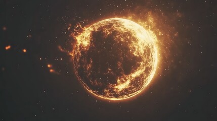 Poster - fiery cosmic sphere planet in space glowing hot celestial body starfield universe exploration