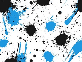 Poster - Blue black ink splatter pattern, seamless texture, white background, design textile
